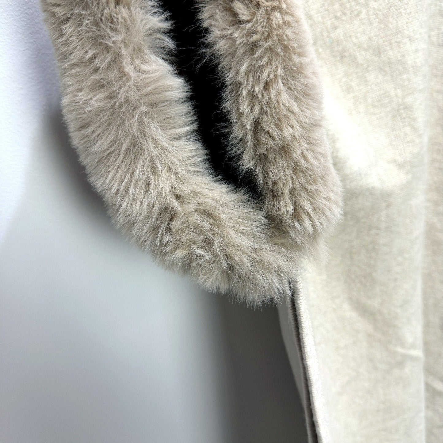 Hooded Wool Poncho Womens with Luxurious Beige Fur Trim, One Size