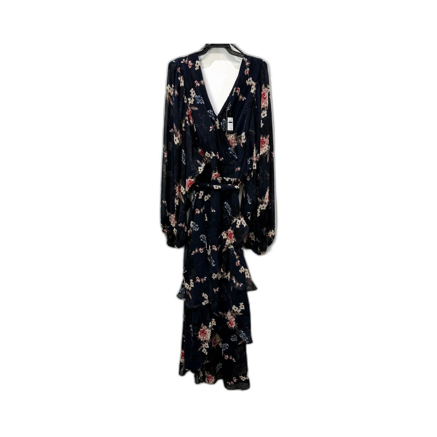 City Chic Womens Maxi Elodie Floral Print Wrap Dress Navy Bluebell Size XXL NEW