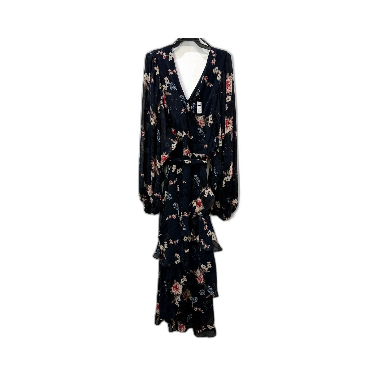 City Chic Womens Maxi Elodie Floral Print Wrap Dress Navy Bluebell Size XXL NEW