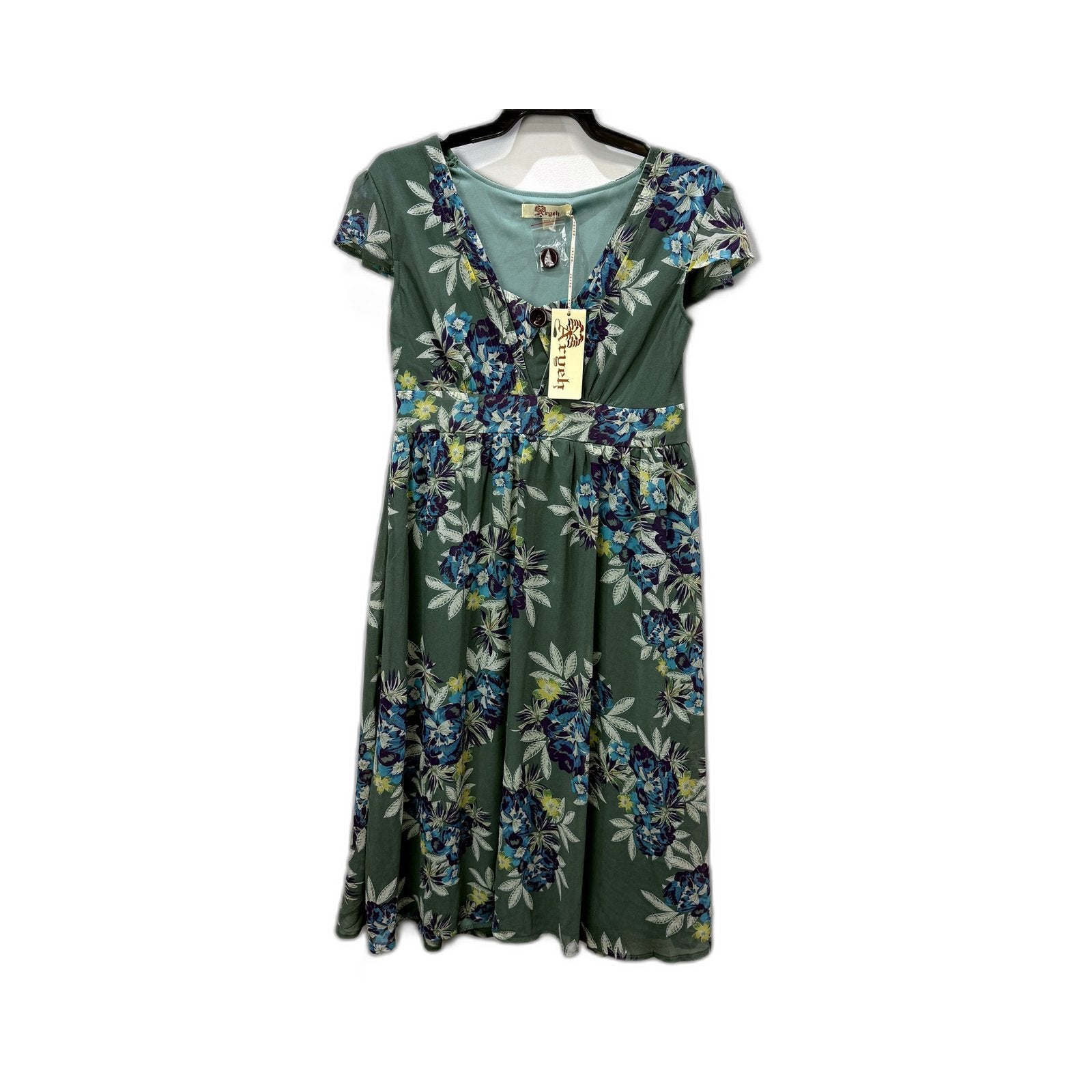 Argeh Womens Floral Print Dress - Casual Lightweight Sage Size L NEW