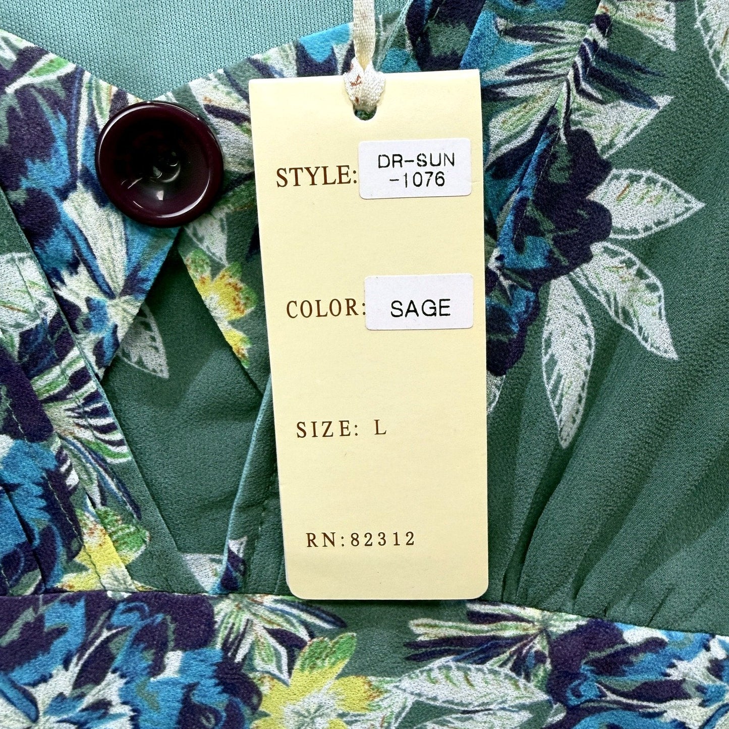 Argeh Womens Floral Print Dress - Casual Lightweight Sage Size L NEW