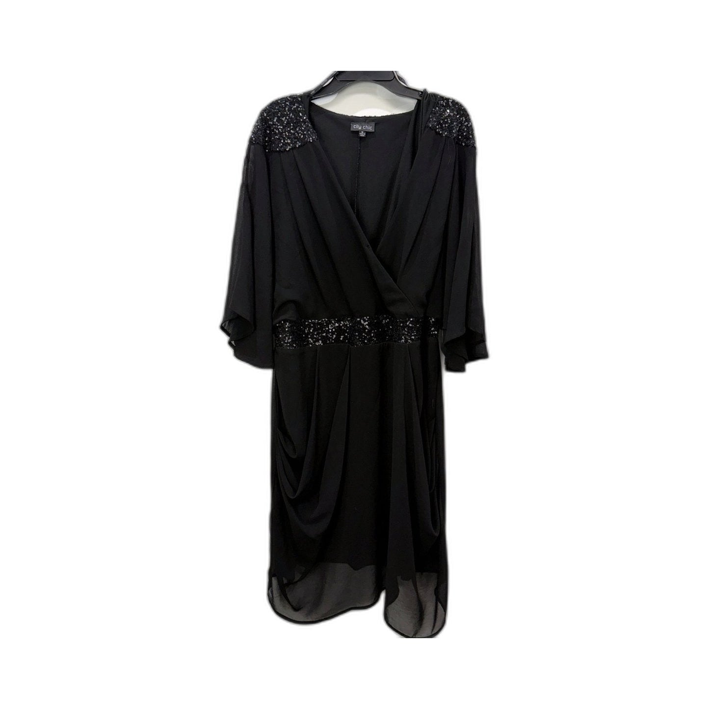 City Chic Womens Sequin Embellished Cocktail Dress in Black, Size M