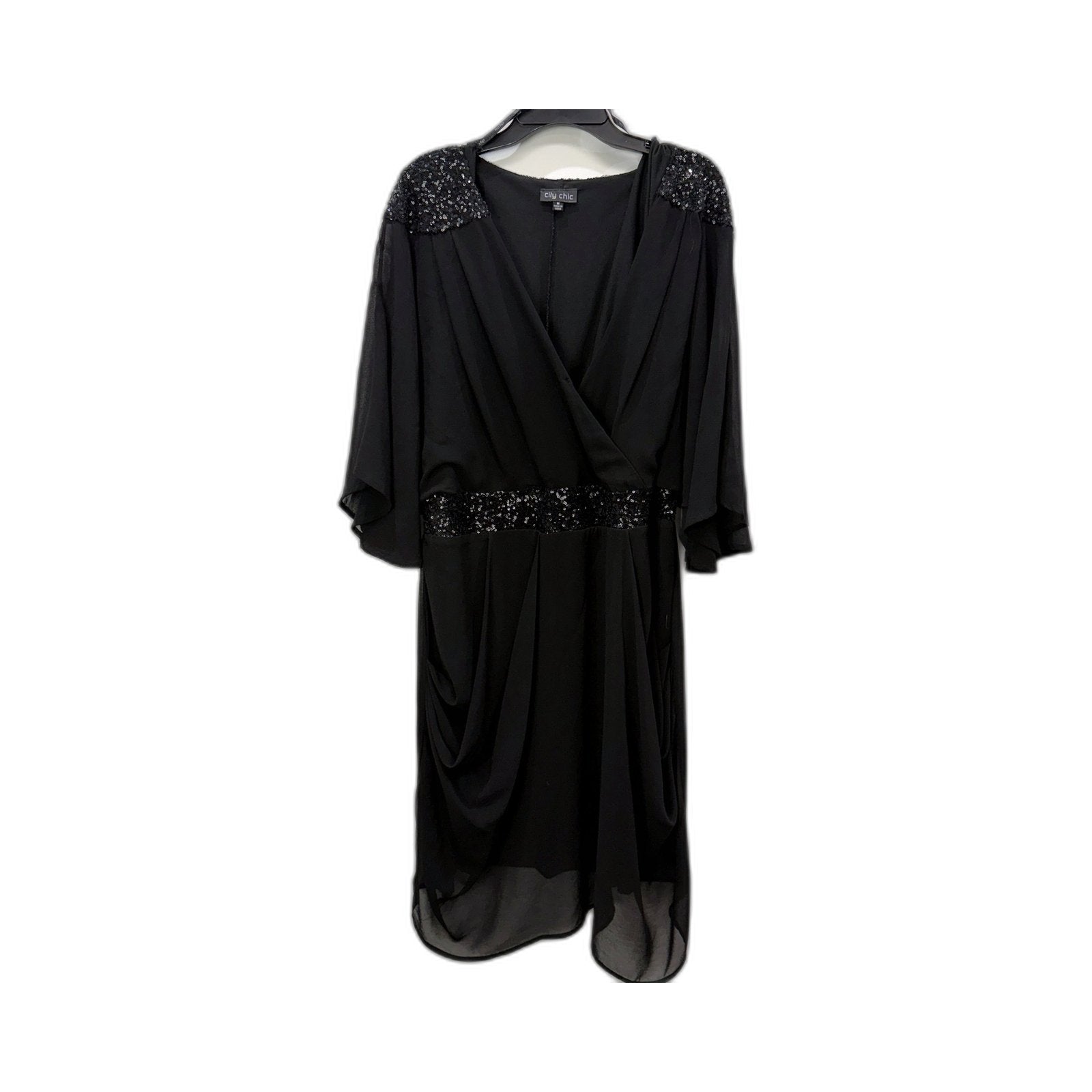 City Chic Womens Sequin Embellished Cocktail Dress in Black, Size M