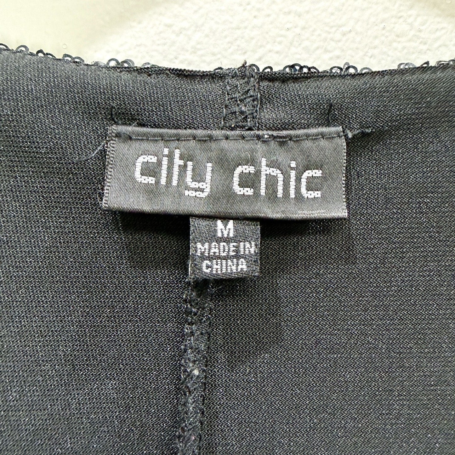 City Chic Womens Sequin Embellished Cocktail Dress in Black, Size M
