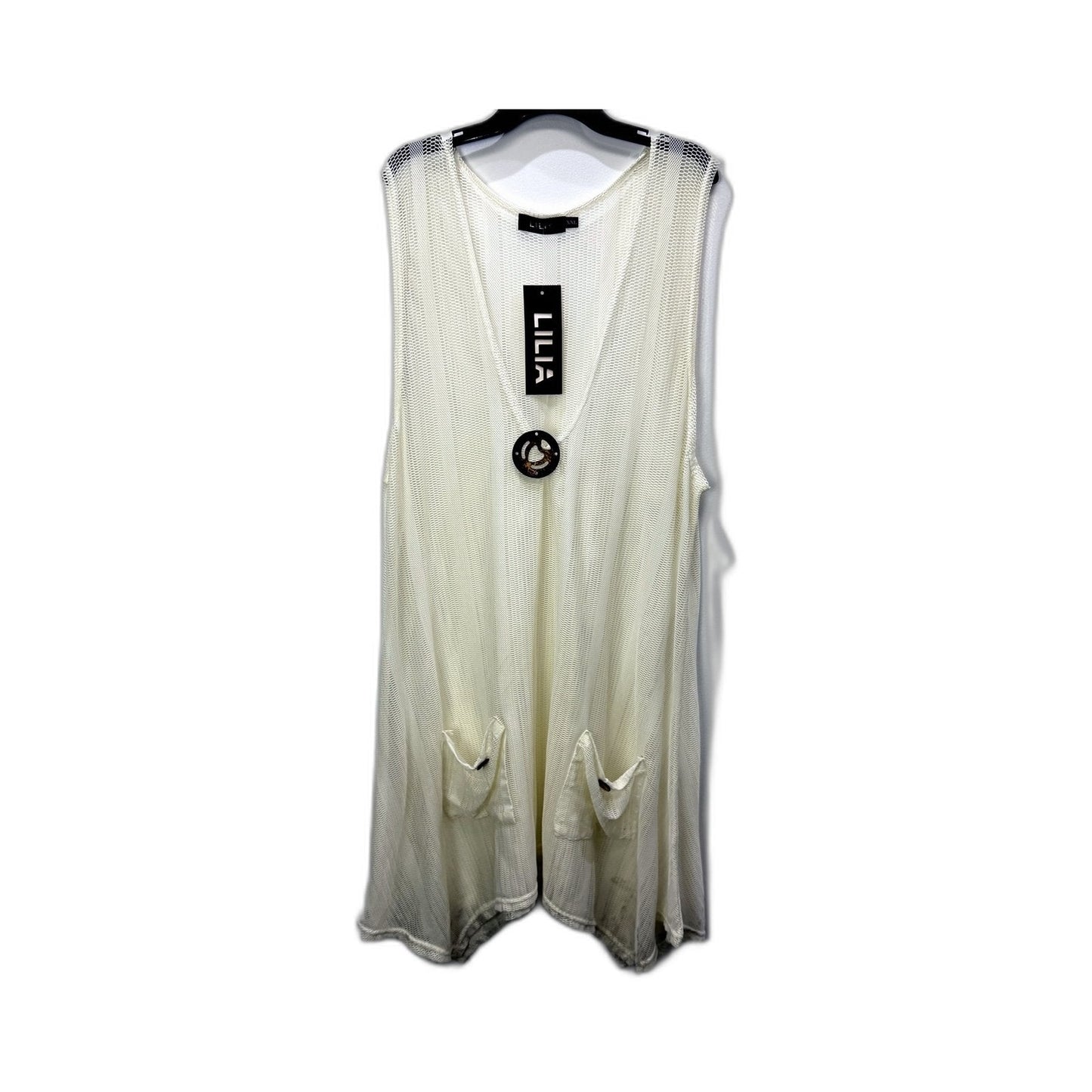 Lilla Womens Sleeveless Open Front Cardigan White Cotton Elastane Size 2XL NEW
