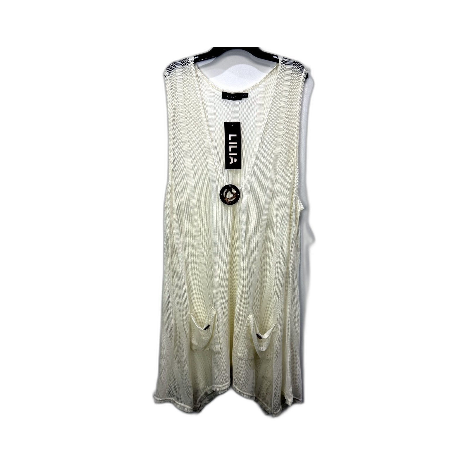 Lilla Womens Sleeveless Open Front Cardigan White Cotton Elastane Size 2XL NEW