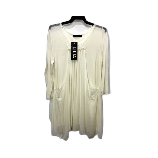 Lilia Womens Pleated Pullover Dress Long Sleeve Cinched Waist White Size S NEW
