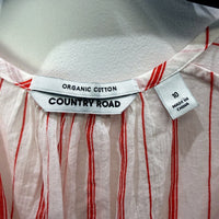 Country Road Womens Striped Puff Sleeve Blouse in White and Red, Size 10
