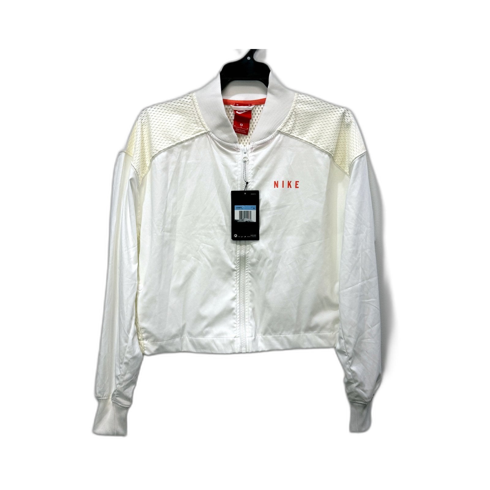 Nike Womens Lightweight Mesh Windbreaker Jacket in White, Size M NEW
