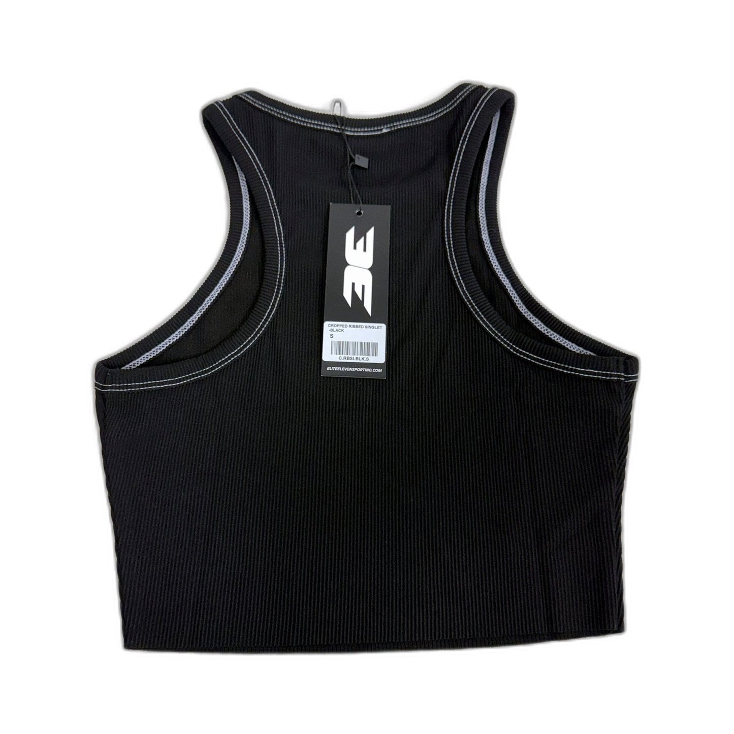 Elite Eleven Womens Cropped Ribbed Singlet Black Athletic Workout Top Size S NEW