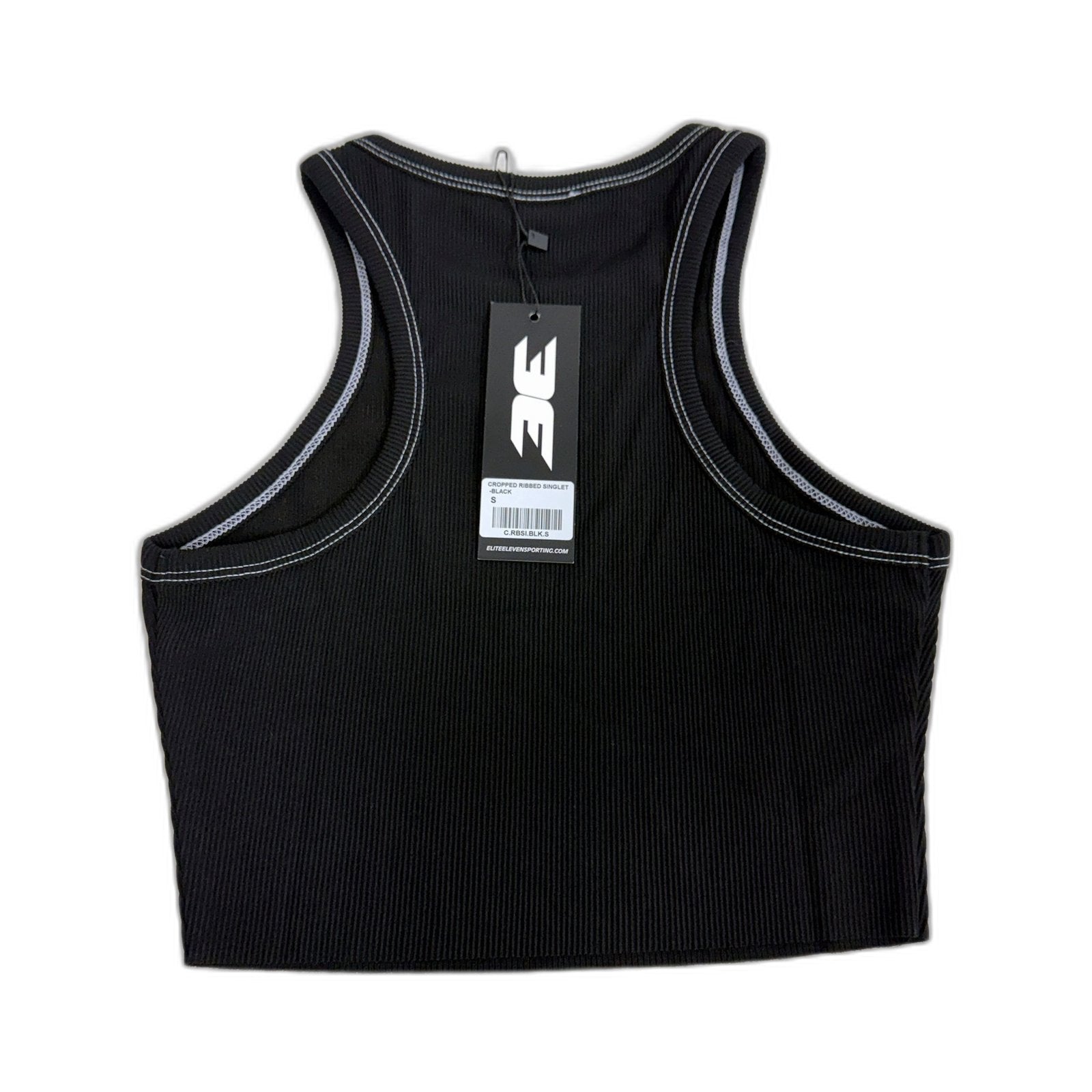 Elite Eleven Womens Cropped Ribbed Singlet Black Athletic Workout Top Size S NEW