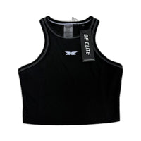 Elite Eleven Womens Cropped Ribbed Singlet Black Athletic Workout Top Size S NEW