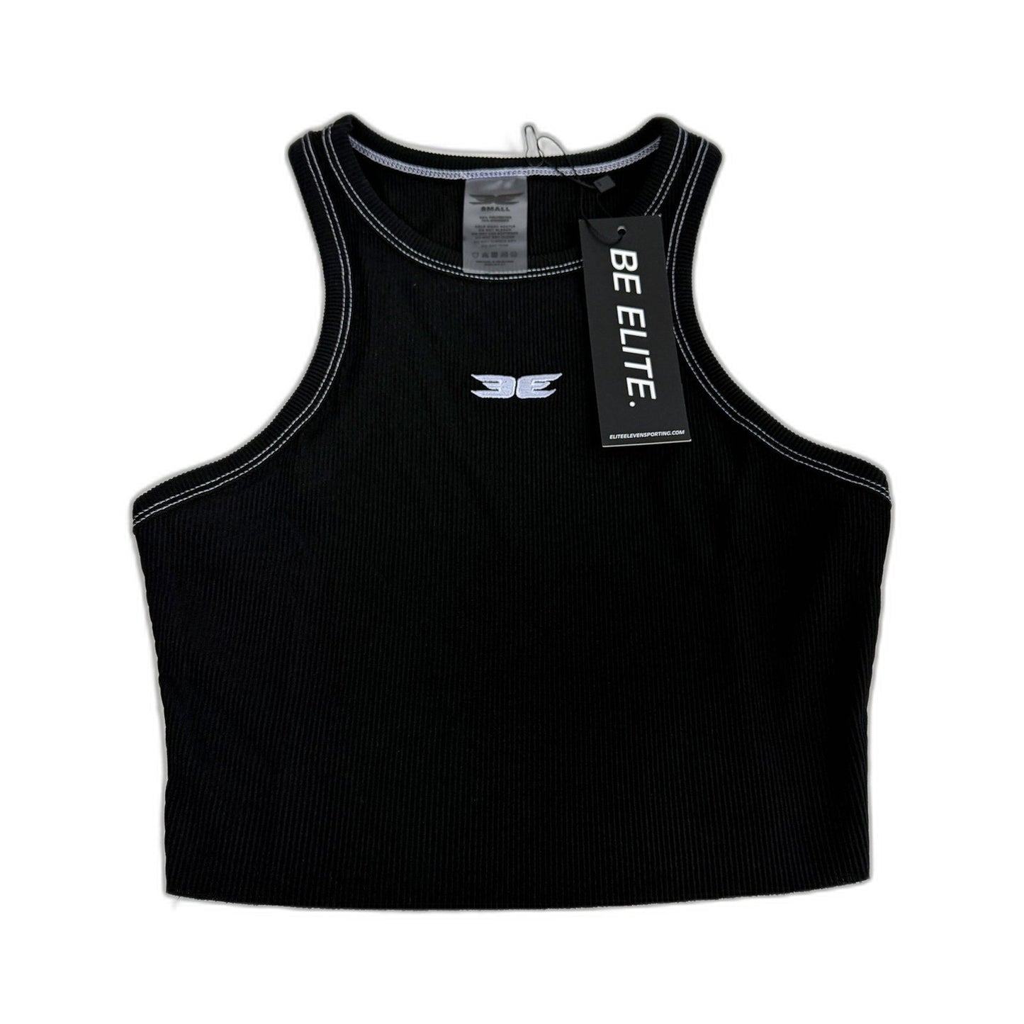 Elite Eleven Womens Cropped Ribbed Singlet Black Athletic Workout Top Size S NEW