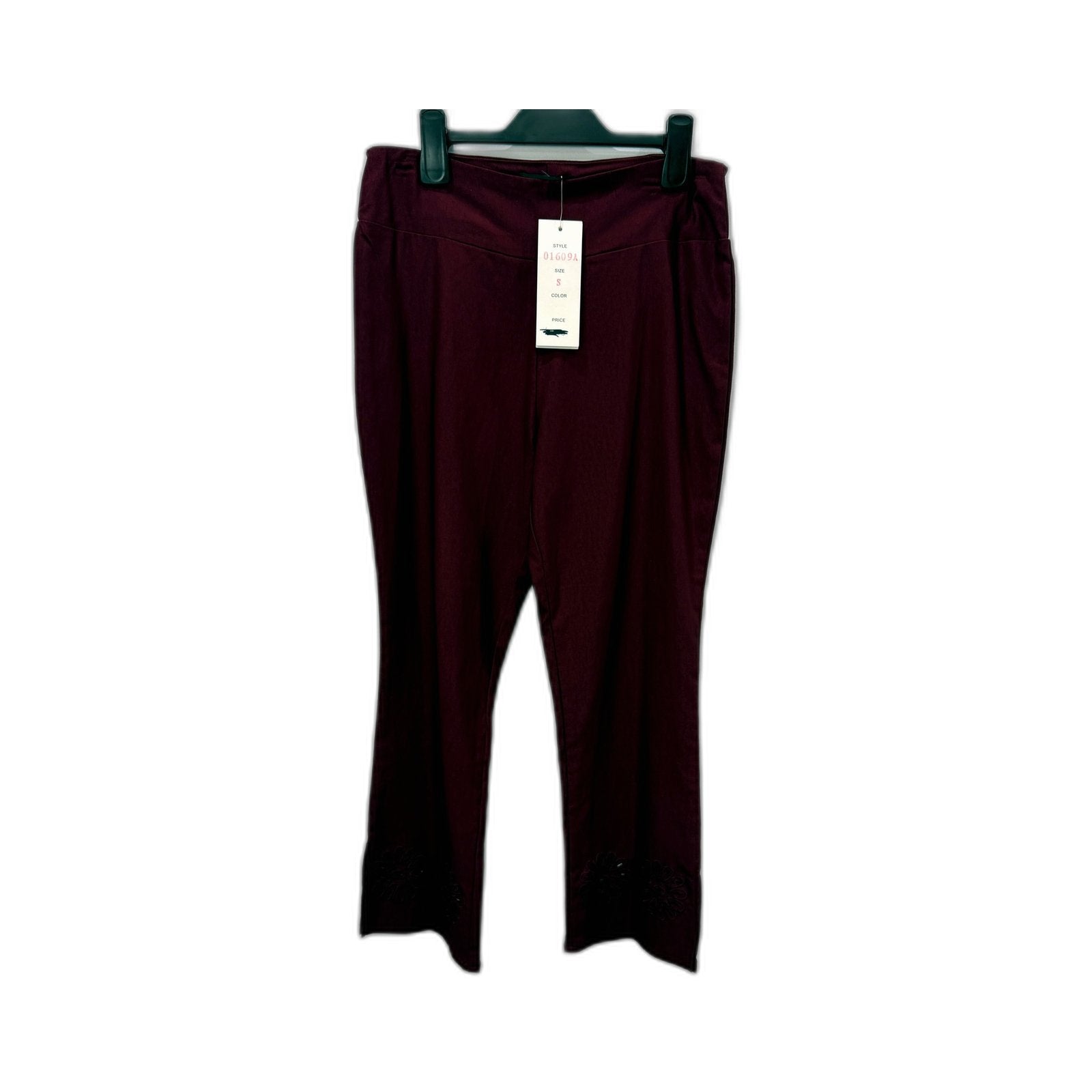 Lilia Womens Floral Embroidered Elastic Waist Burgundy Pants Size S NEW