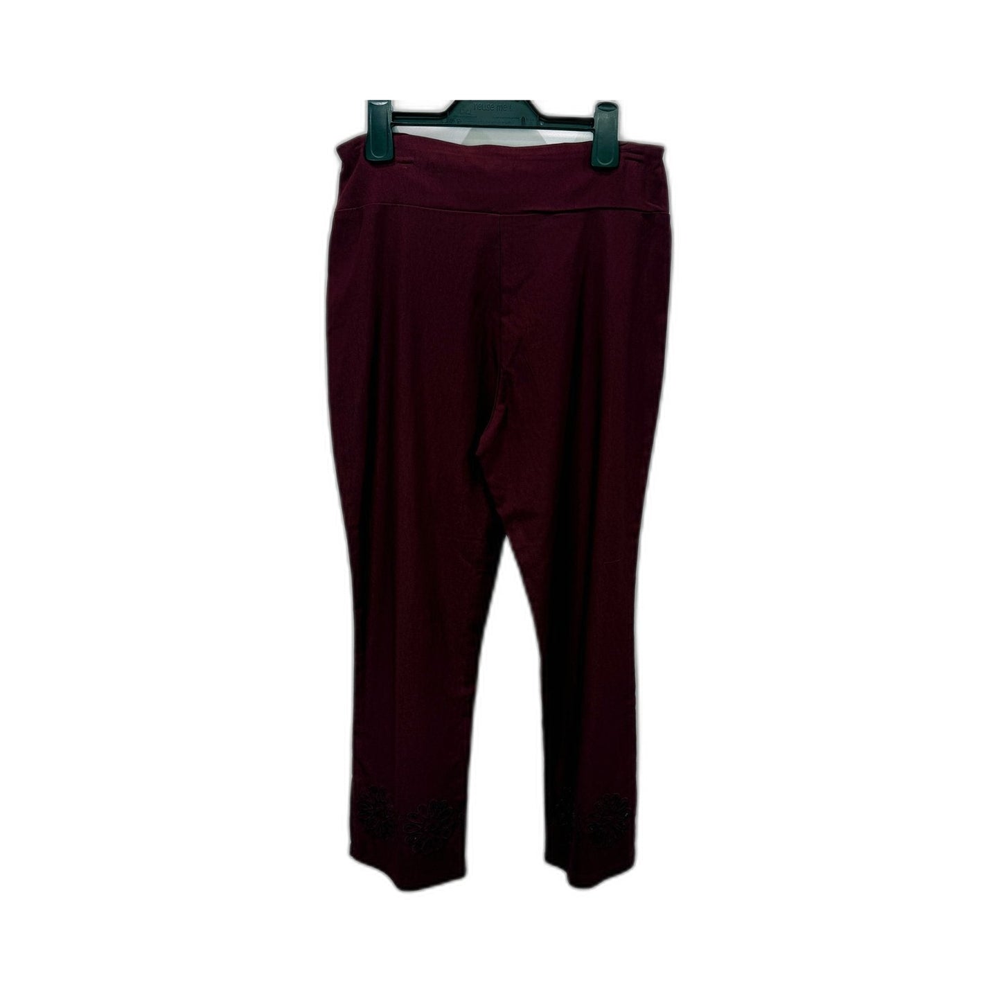 Lilia Womens Floral Embroidered Elastic Waist Burgundy Pants Size S NEW