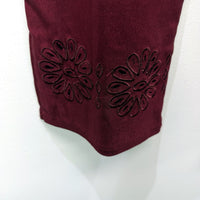 Lilia Womens Floral Embroidered Elastic Waist Burgundy Pants Size S NEW