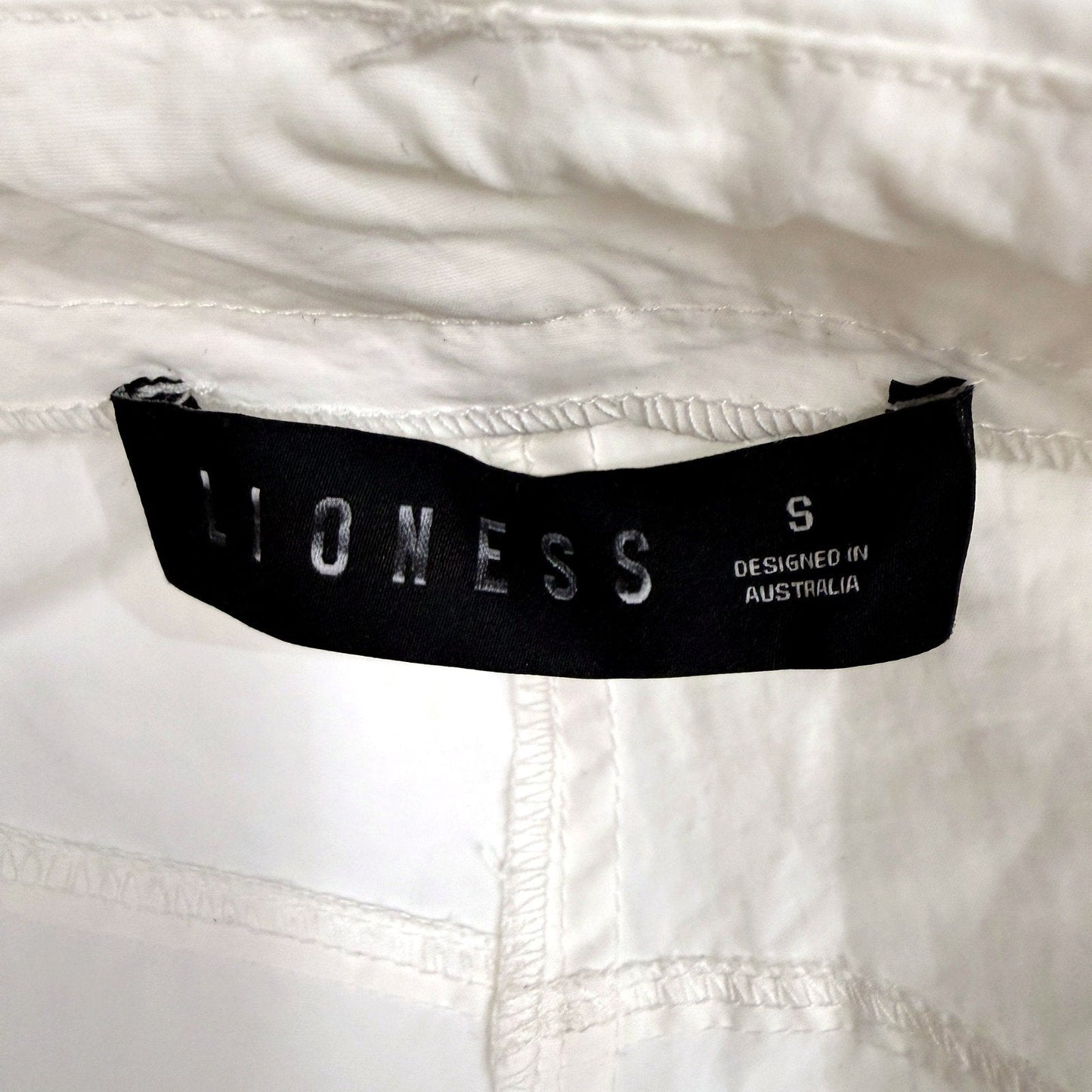 Lioness Womens White Cotton Cargo Pants with Drawstring Small NEW