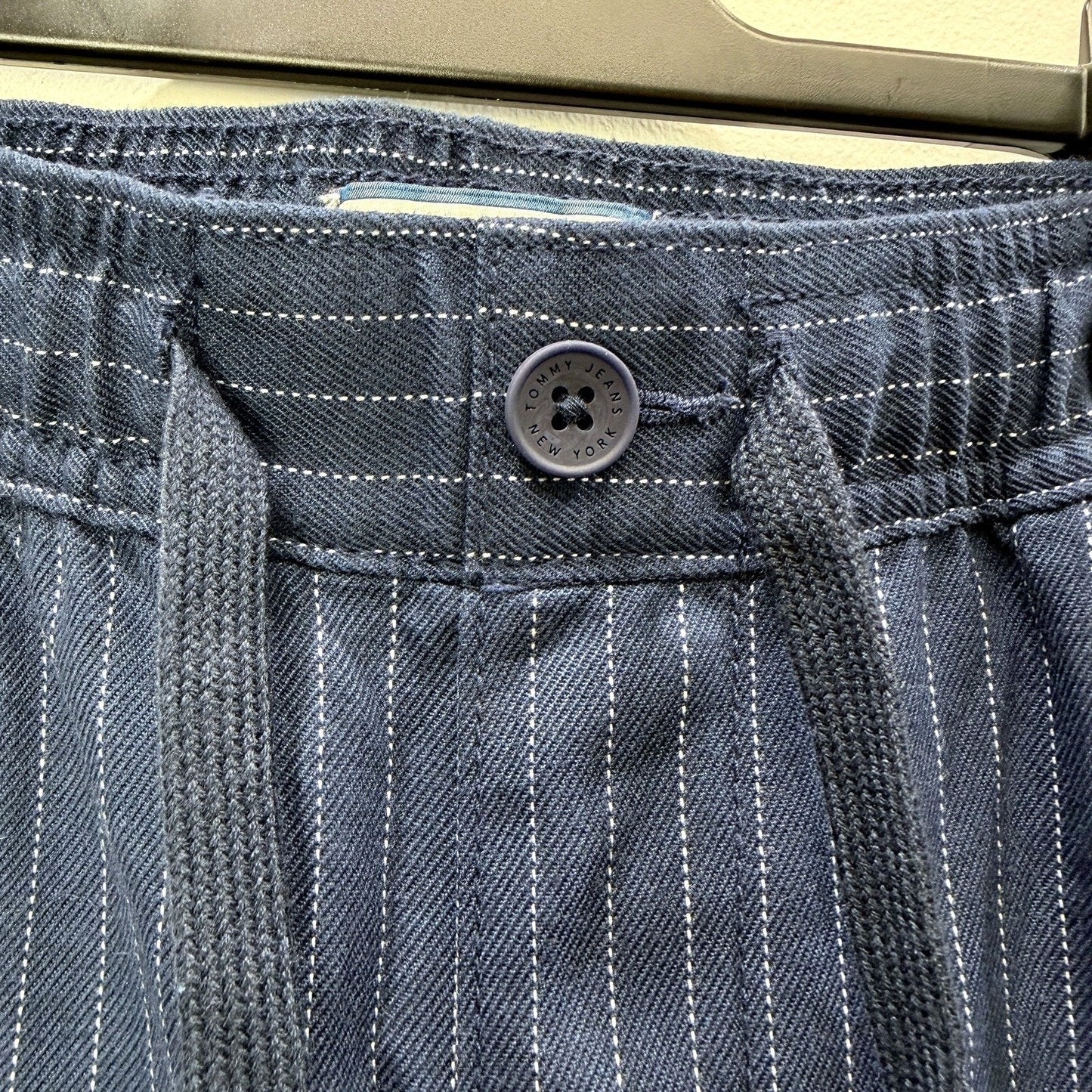 Tommy Jeans Mens Navy Blue Pinstriped Cotton Pants, Size M