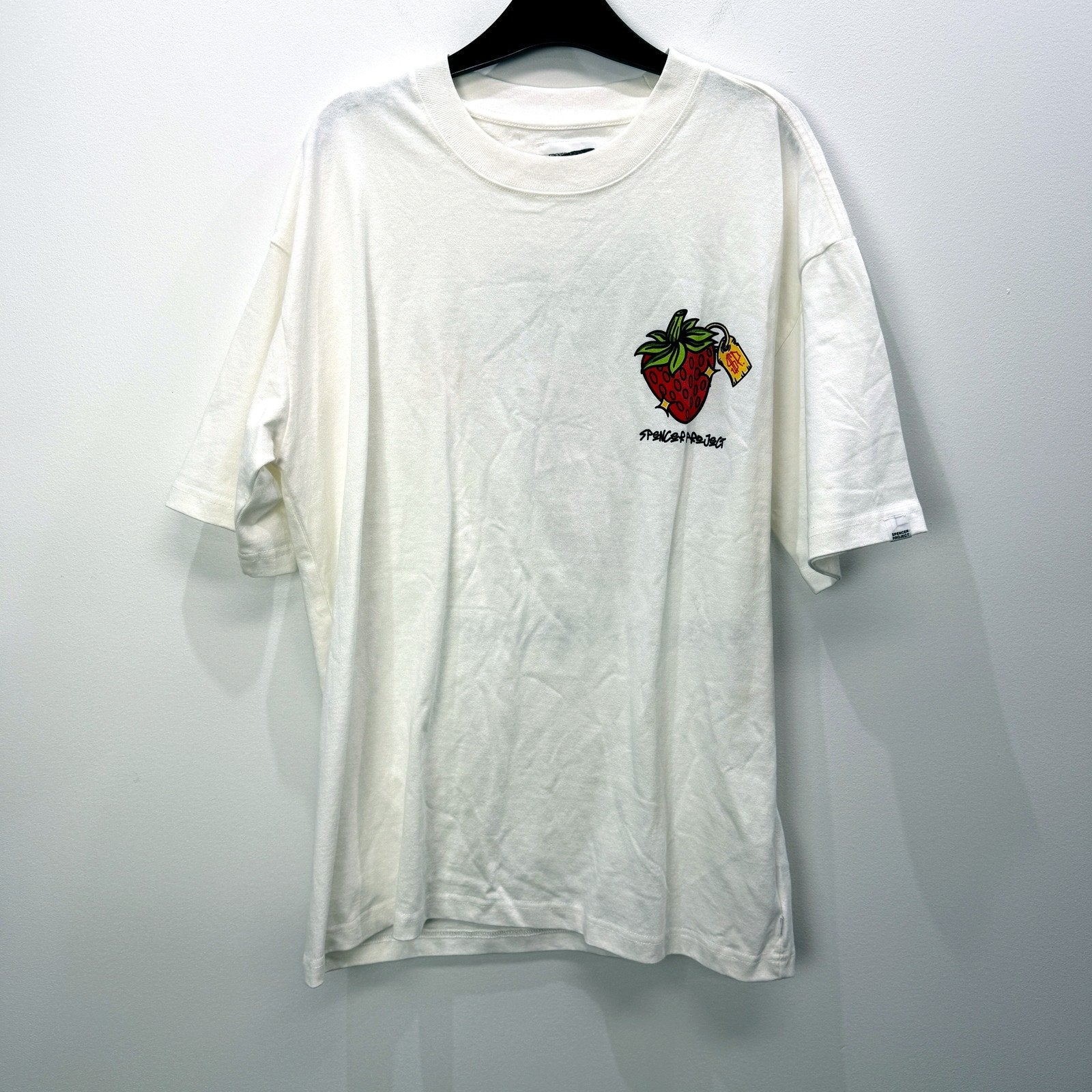 Spencer Project Mens White Cotton T-Shirt with Strawberry Print Size L NEW