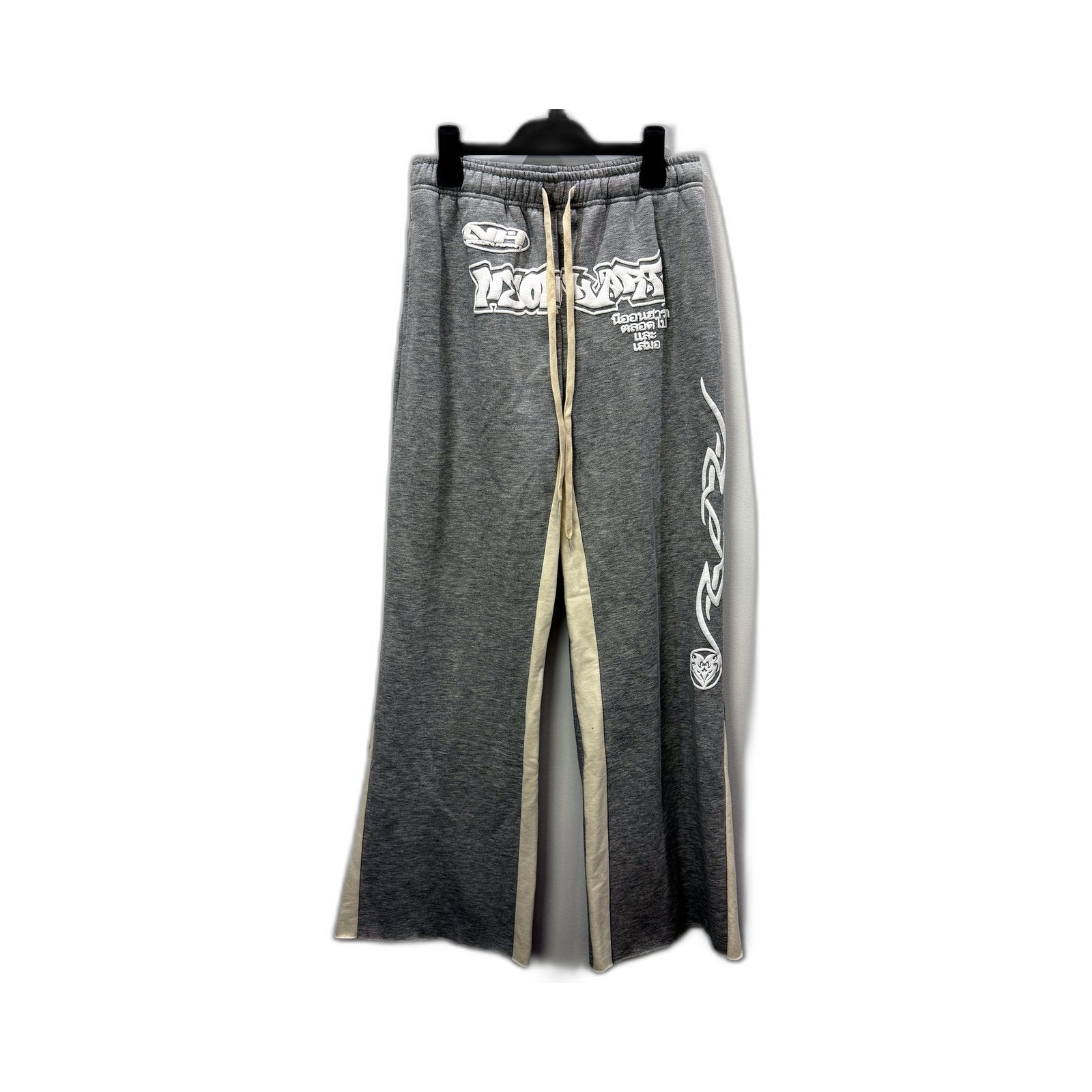 Neon Hart Womens Fleece Flared Joggers Gray Drawstring Pockets Size Small NEW