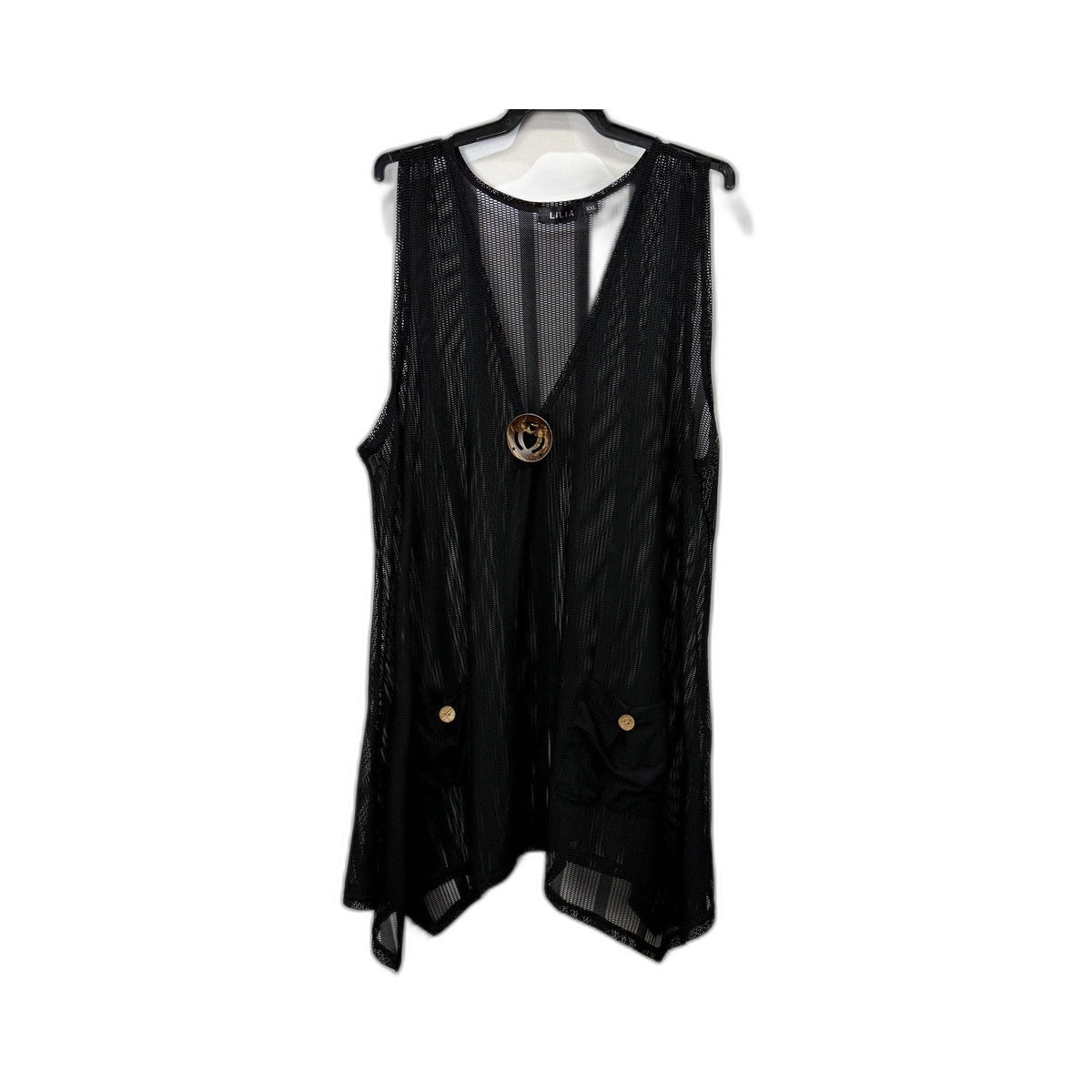 Lillia Womens Mesh Tank Top, Black Sleeveless Cotton Elastane XXL NEW