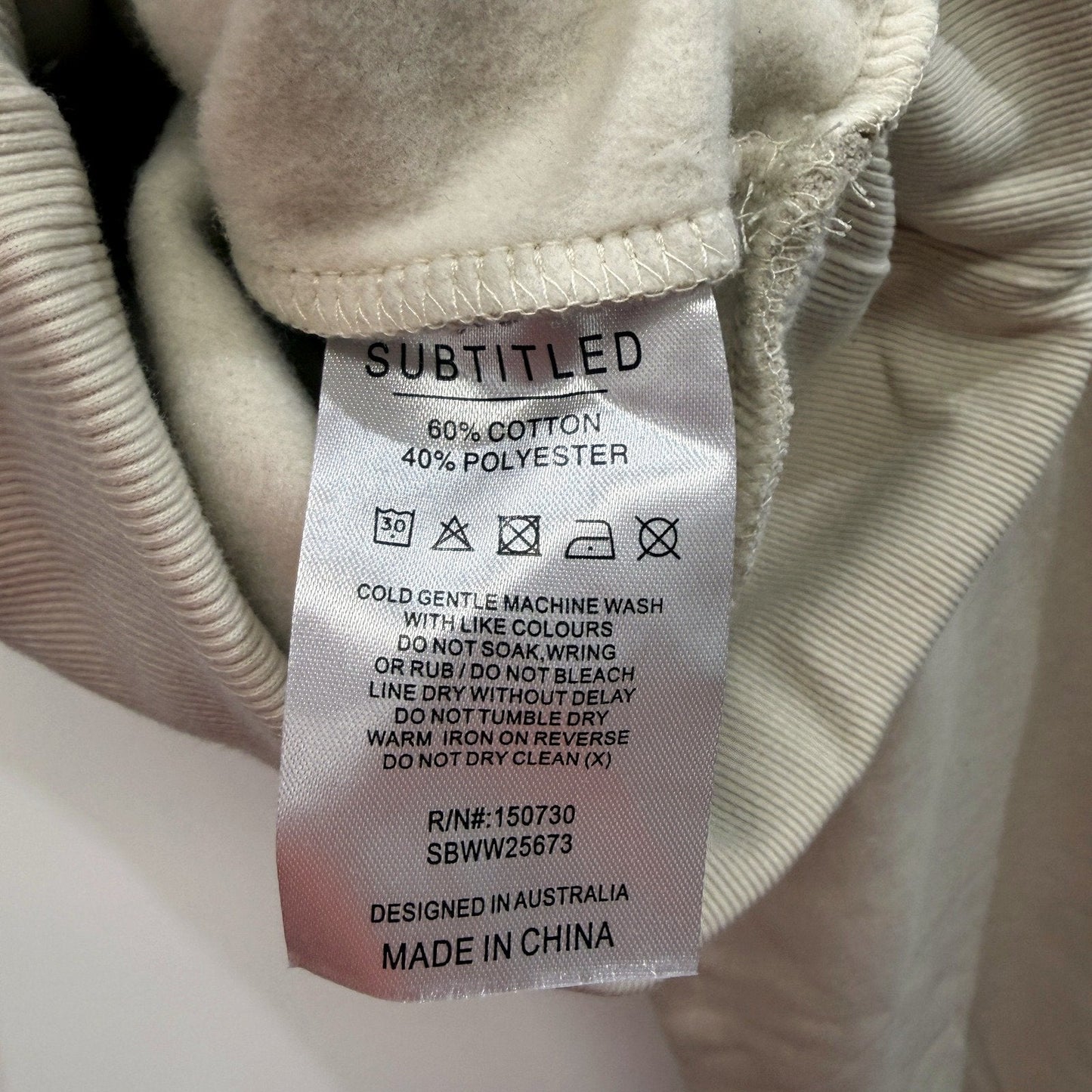 Subtitled Womens Beige Pullover Sweatshirt Casual Cotton Blend S Size NEW