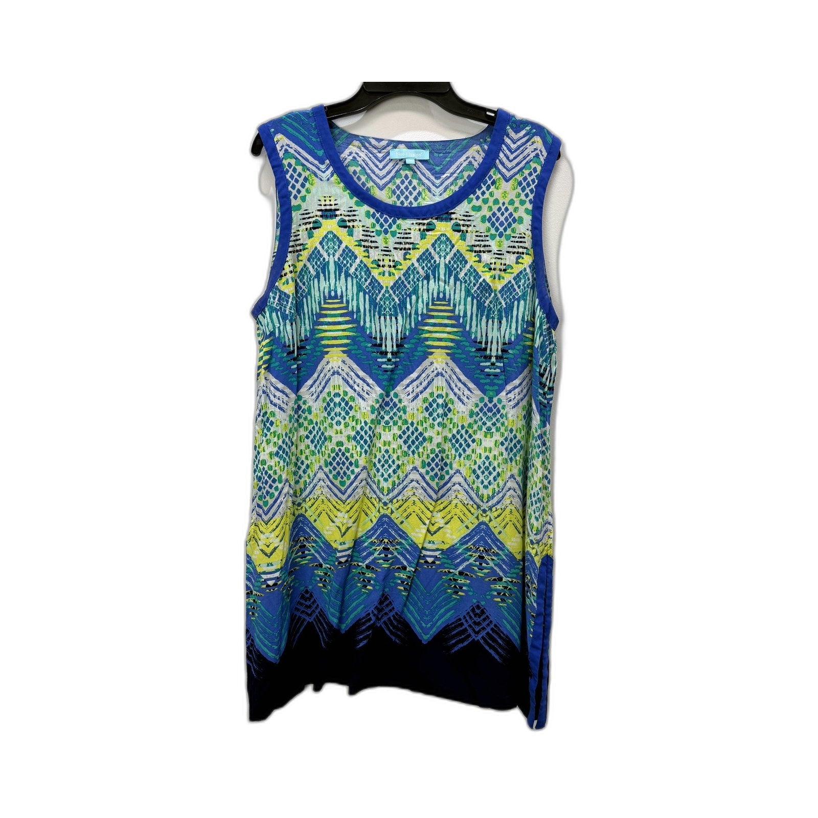 Multi Color Illusion Womens Abstract Print Sleeveless Top Rayon Size M