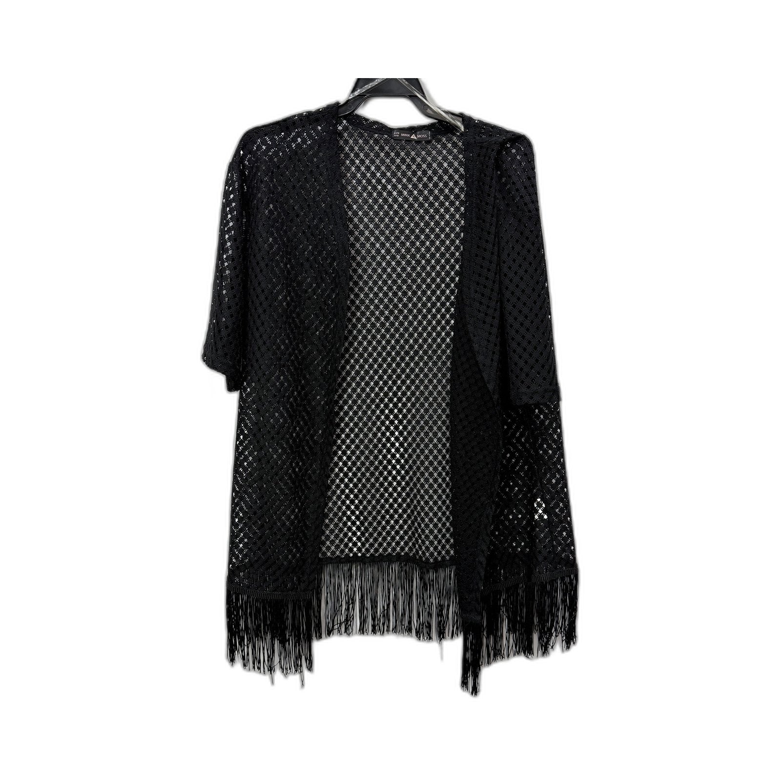 Minx & Moss Womens Fringed Lace Boho Cardigan in Black, Size S/M