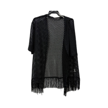 Minx & Moss Womens Fringed Lace Boho Cardigan in Black, Size S/M