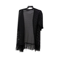 Minx & Moss Womens Fringed Lace Boho Cardigan in Black, Size S/M