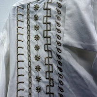 Arvust Mens Button-Down Shirt Embroidered Patterns Casual Formal White NEW