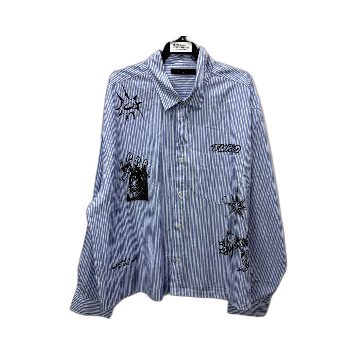 Insight Mens Blue and White Striped Button-Down Cotton Shirt, Size XXL