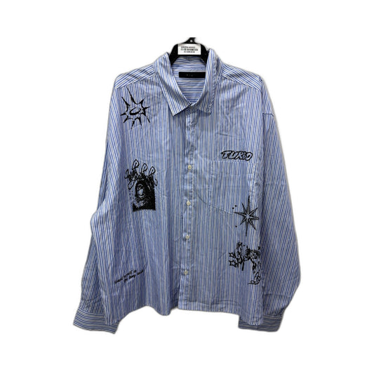 Insight Mens Blue and White Striped Button-Down Cotton Shirt, Size XXL