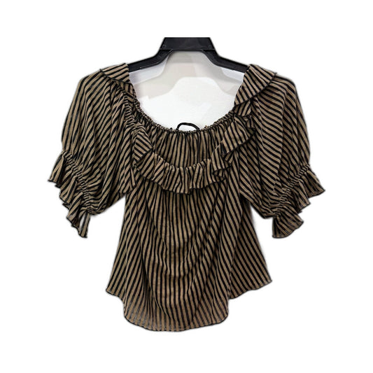 Zara Womens Striped Ruffle Puff Sleeve Blouse in Beige and Black, Size L