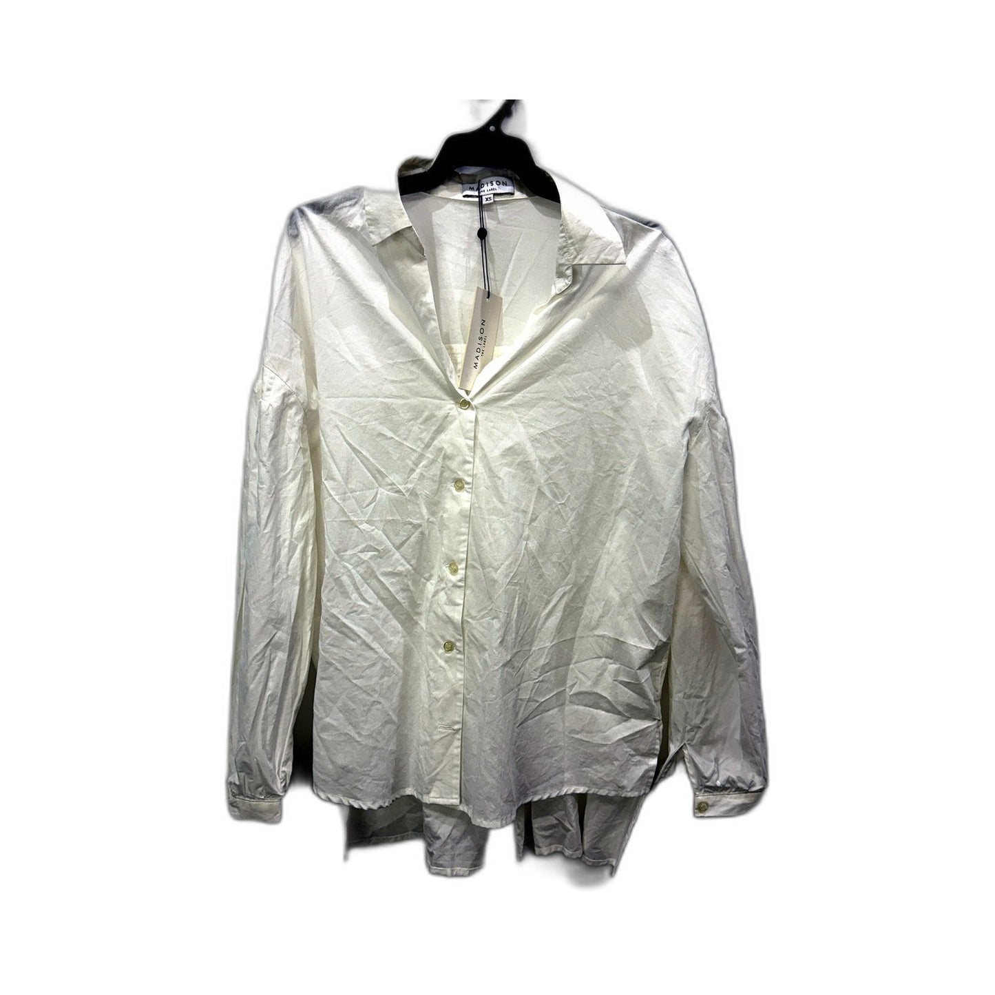 Madison Womens Felicity Crinkled Cotton Button-Up Shirt in White, XS NEW