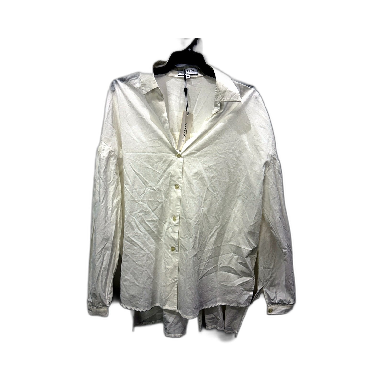 Madison Womens Felicity Crinkled Cotton Button-Up Shirt in White, XS NEW