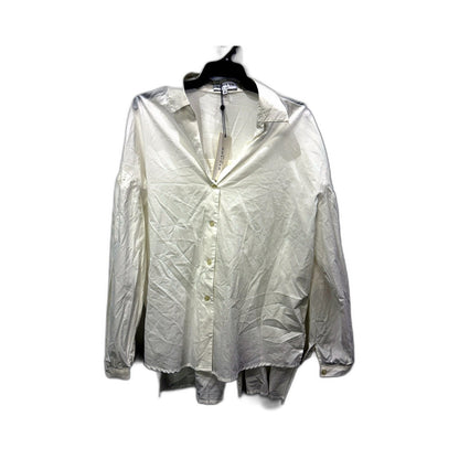 Madison Womens Felicity Crinkled Cotton Button-Up Shirt in White, XS NEW