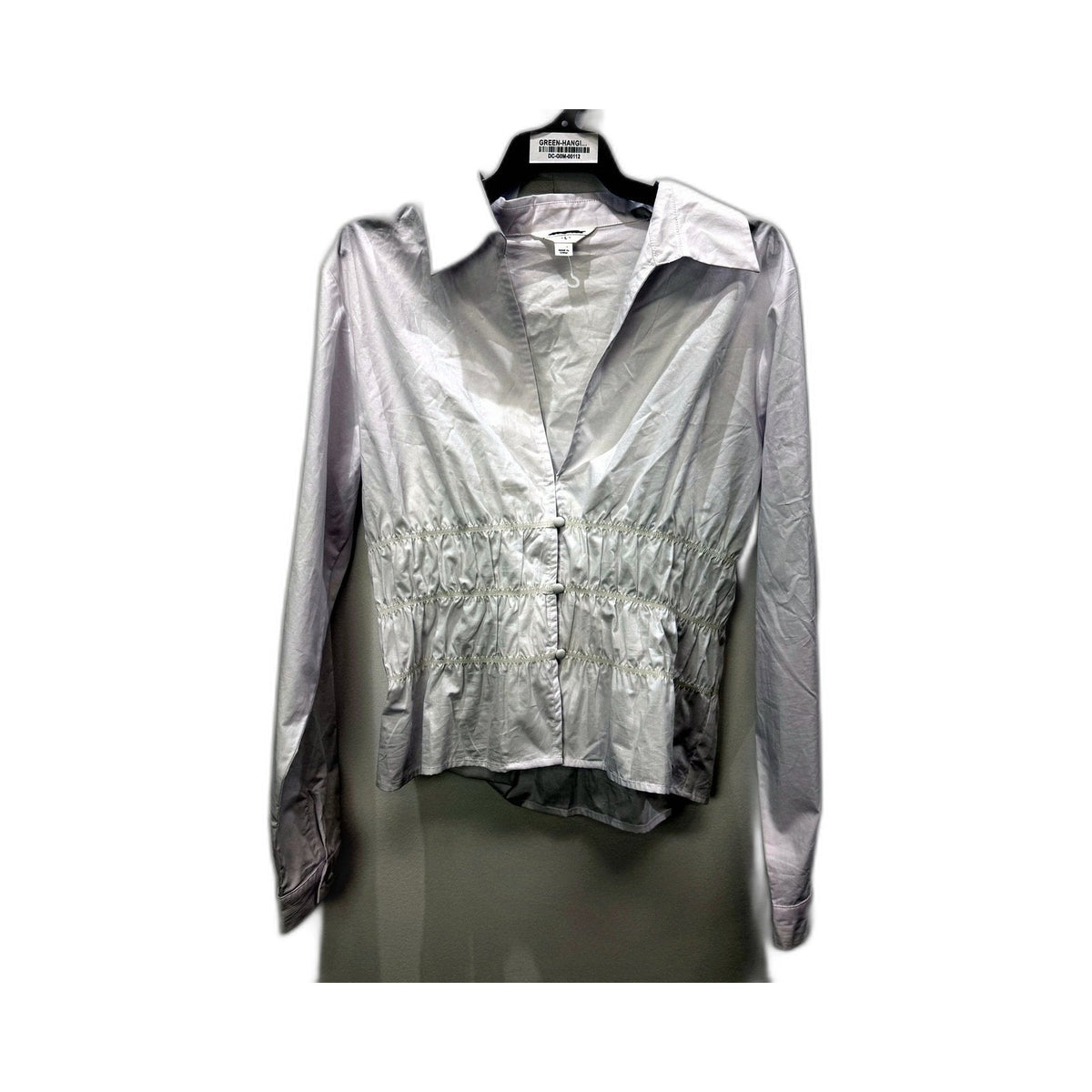 Subtitled Womens Stretchy Waist LS Shirt White Lightweight Nylon Size L NEW