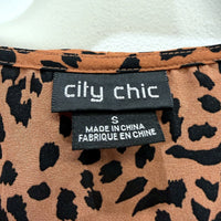 City Chic Womens Leopard Print Ruffle Wrap Dress in S NEW