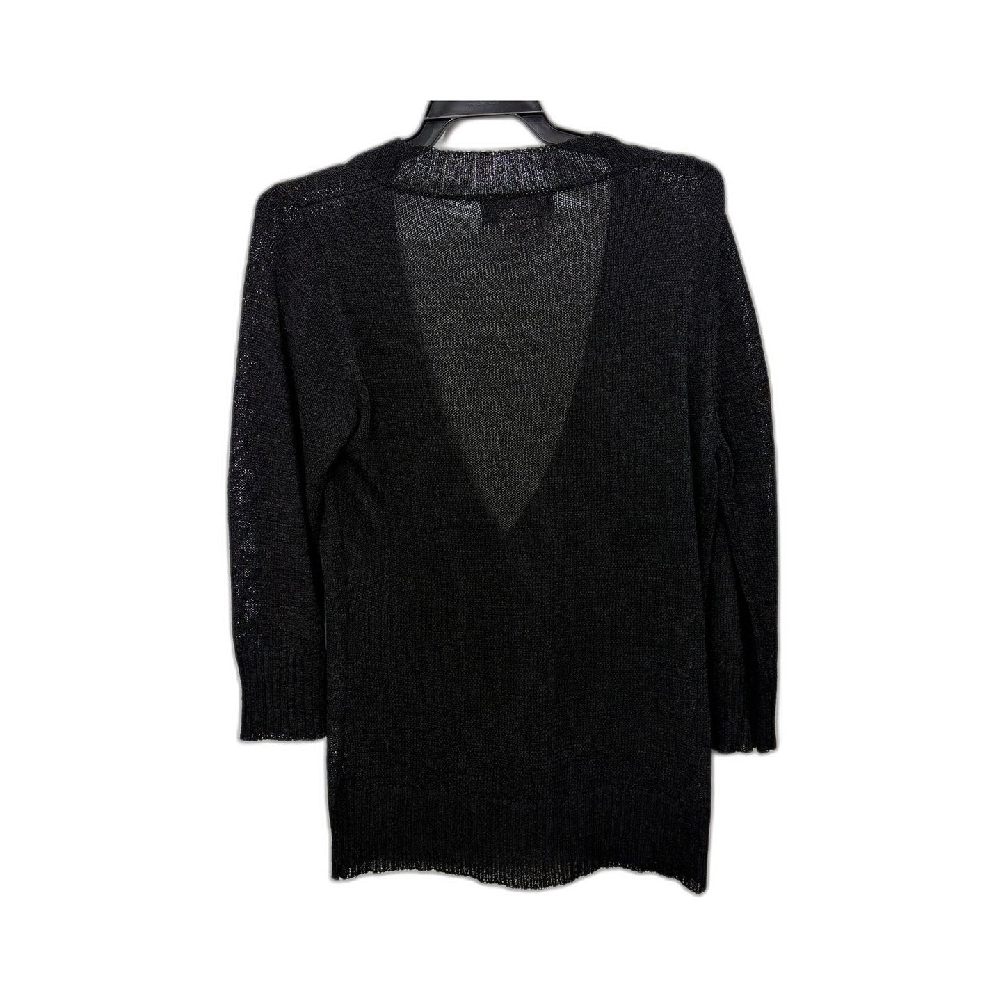 Christopher Ari Womens Pullover Sweater Ruffle Trim Linen Blend Black Size L