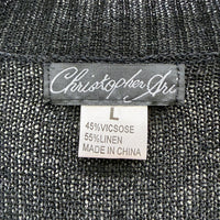 Christopher Ari Womens Pullover Sweater Ruffle Trim Linen Blend Black Size L