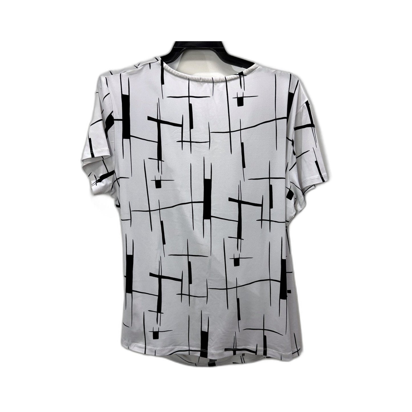 Liz Jordan Womens Loose Cross Layered Blouse White with Black Geometric Print