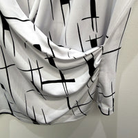 Liz Jordan Womens Loose Cross Layered Blouse White with Black Geometric Print