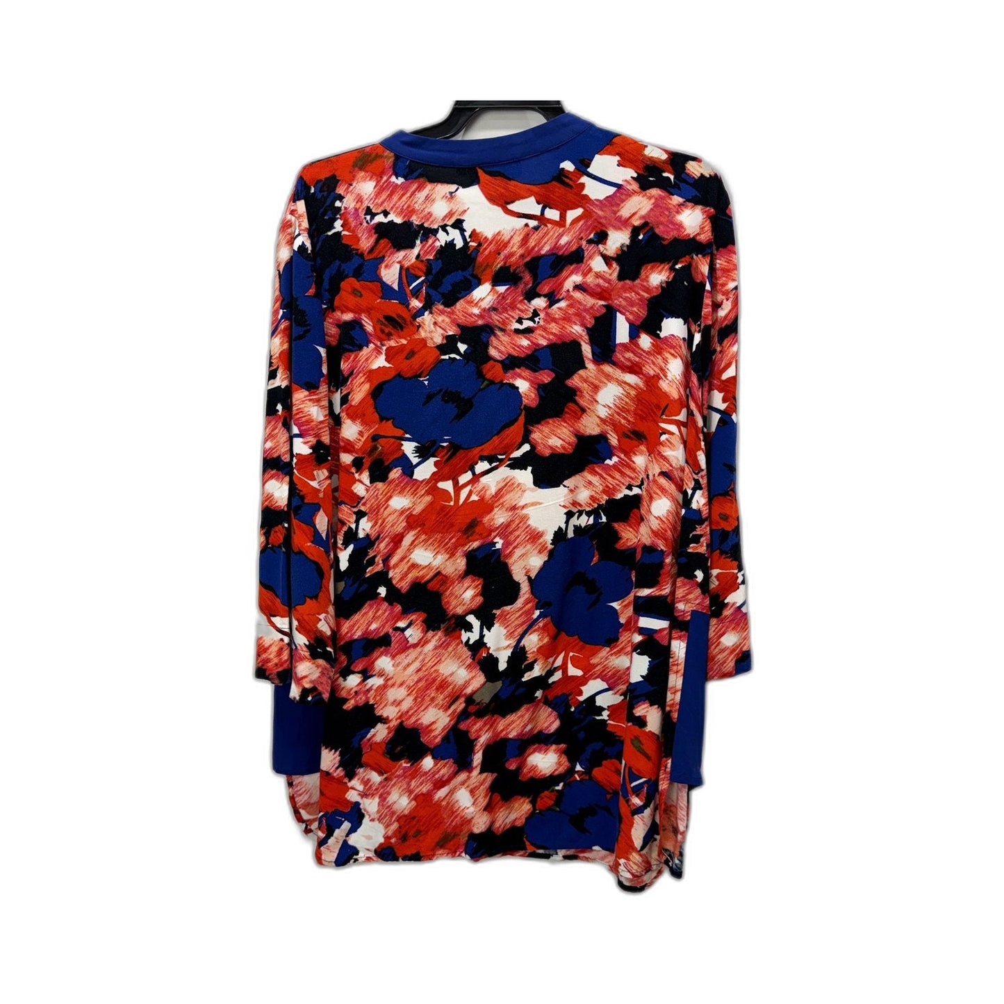 Multi Color Illusion Womens Floral Pullover Blouse Long Sleeve Viscose Top Sz L