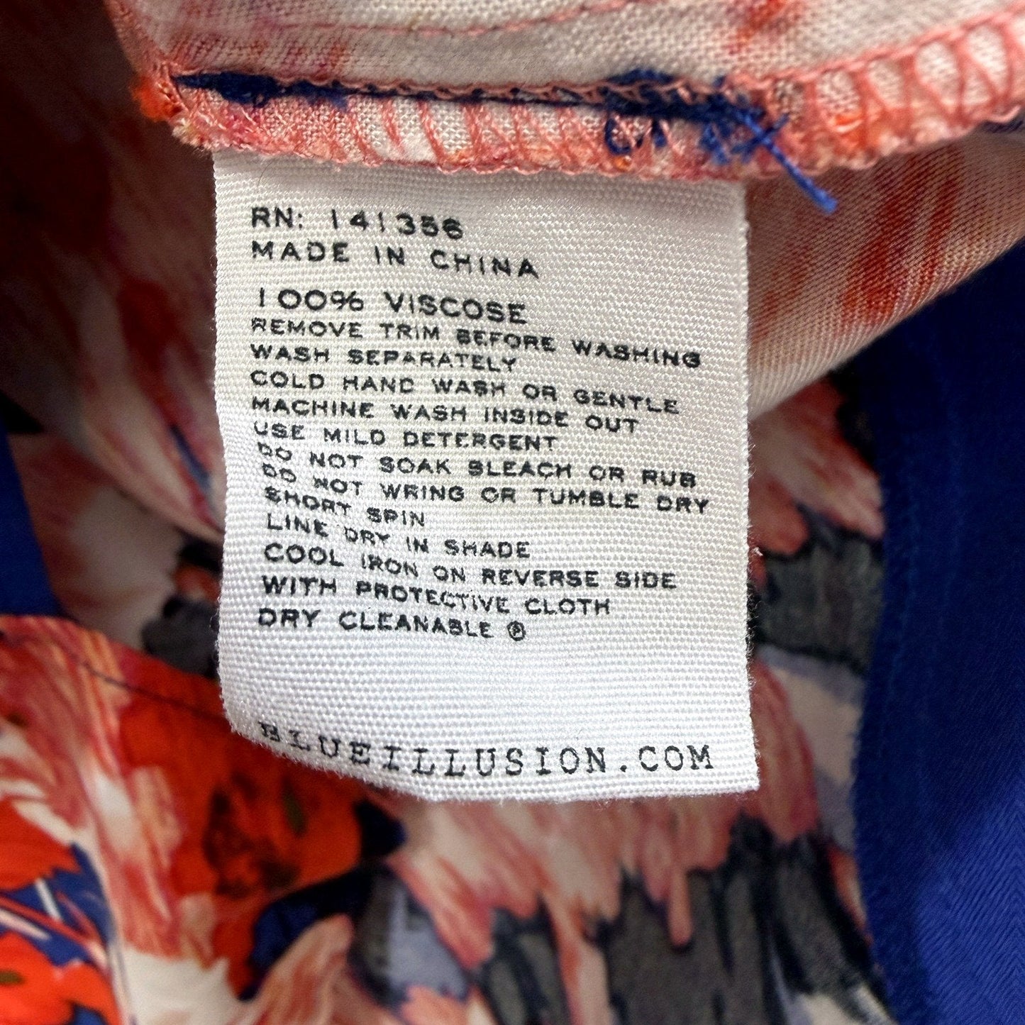 Multi Color Illusion Womens Floral Pullover Blouse Long Sleeve Viscose Top Sz L