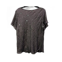 Noni Womens Sequin Embellished Crinkle Gray Blouse - Size 18