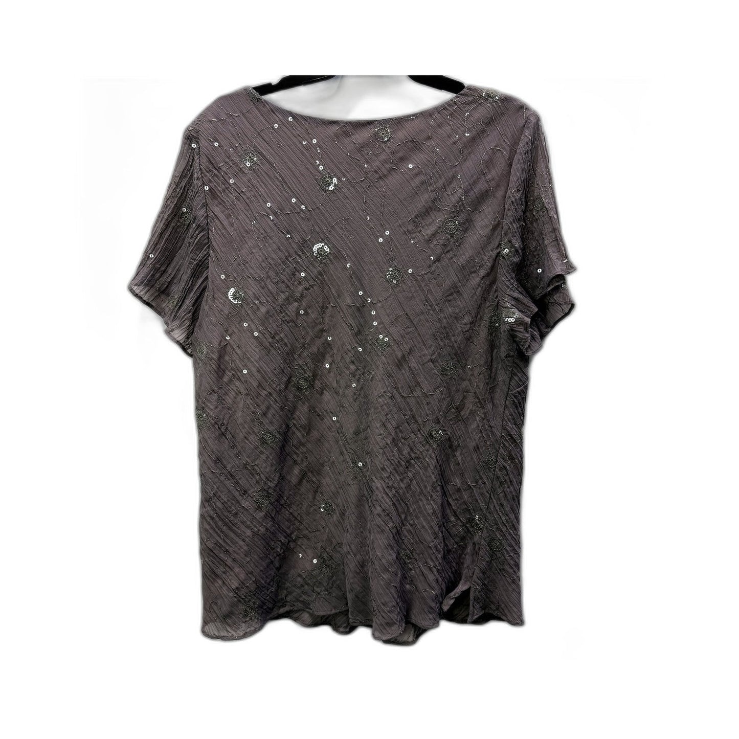 Noni Womens Sequin Embellished Crinkle Gray Blouse - Size 18