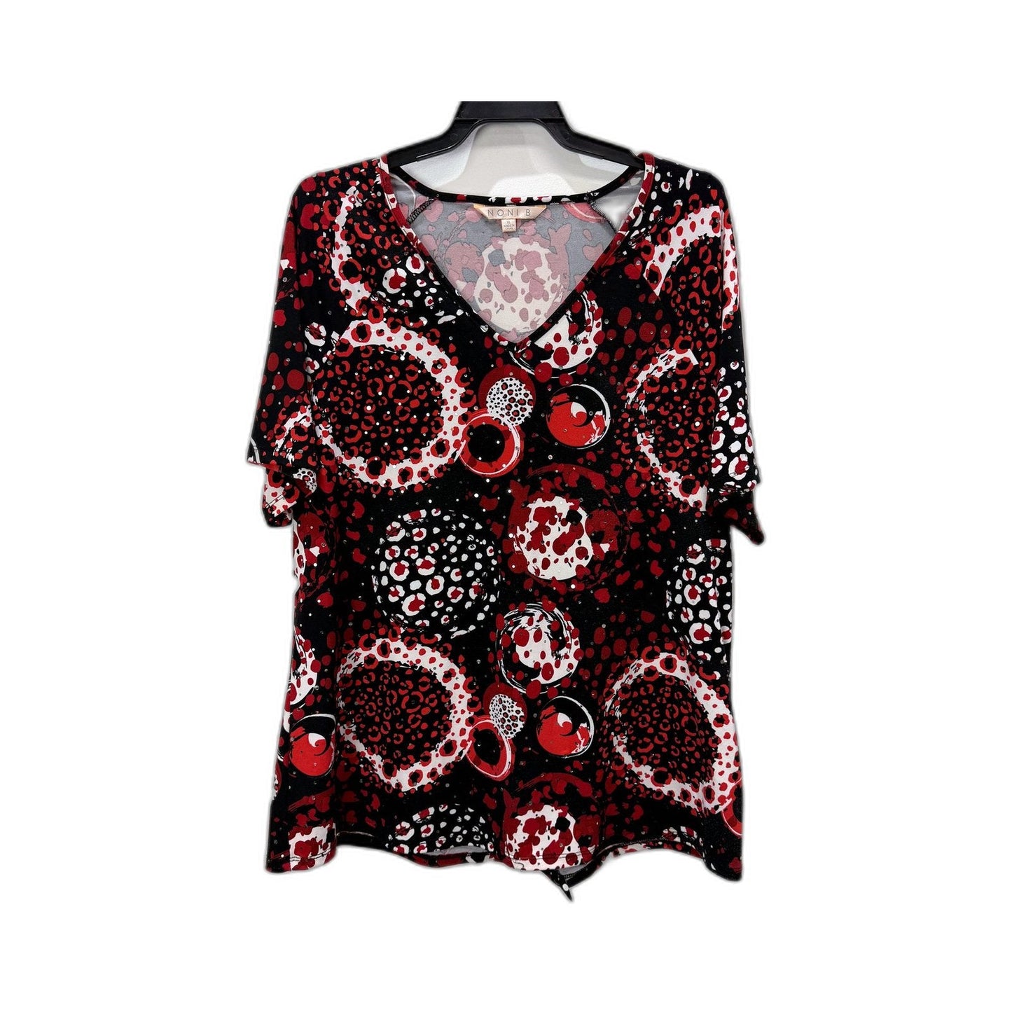 Noni B Womens Pullover Top Abstract Print Short Sleeve V-Neck Multi Color Size