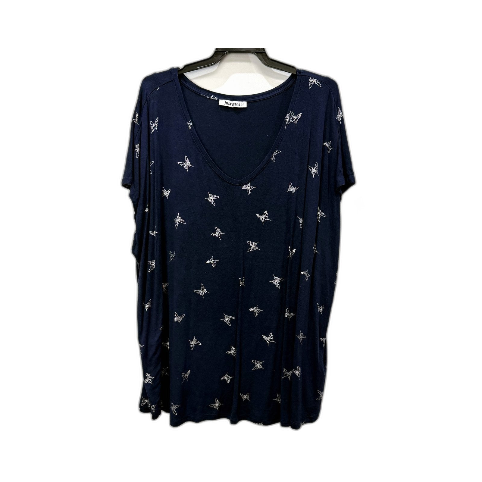 Just Jeans Womens Pullover T-Shirt Navy Blue Stretchy Viscose Elastane Size 24