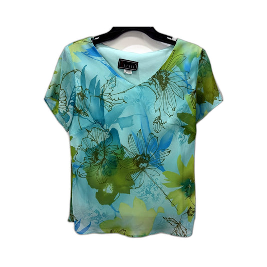 Serali Womens Floral Print Pullover Blouse Turquoise Multi Color Size 14